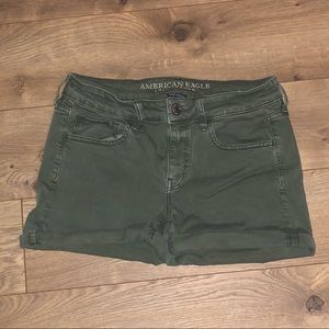 Army green American Eagle midi jean shorts